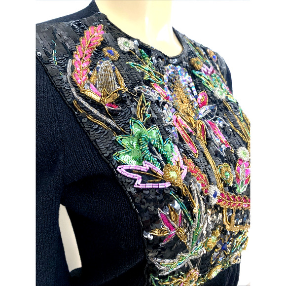 Pat Sandler Wellmore Knit Sweater Dress Black Beaded Embellished 3/4 Sleeve 8 - Picture 6 of 6